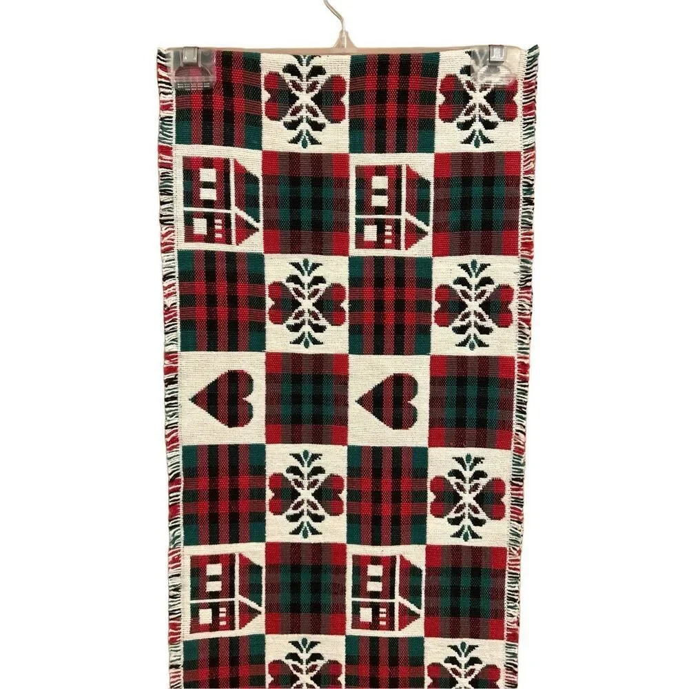 Country Plaid Table Runner Fringed Ends 72” inches L x 13” inches